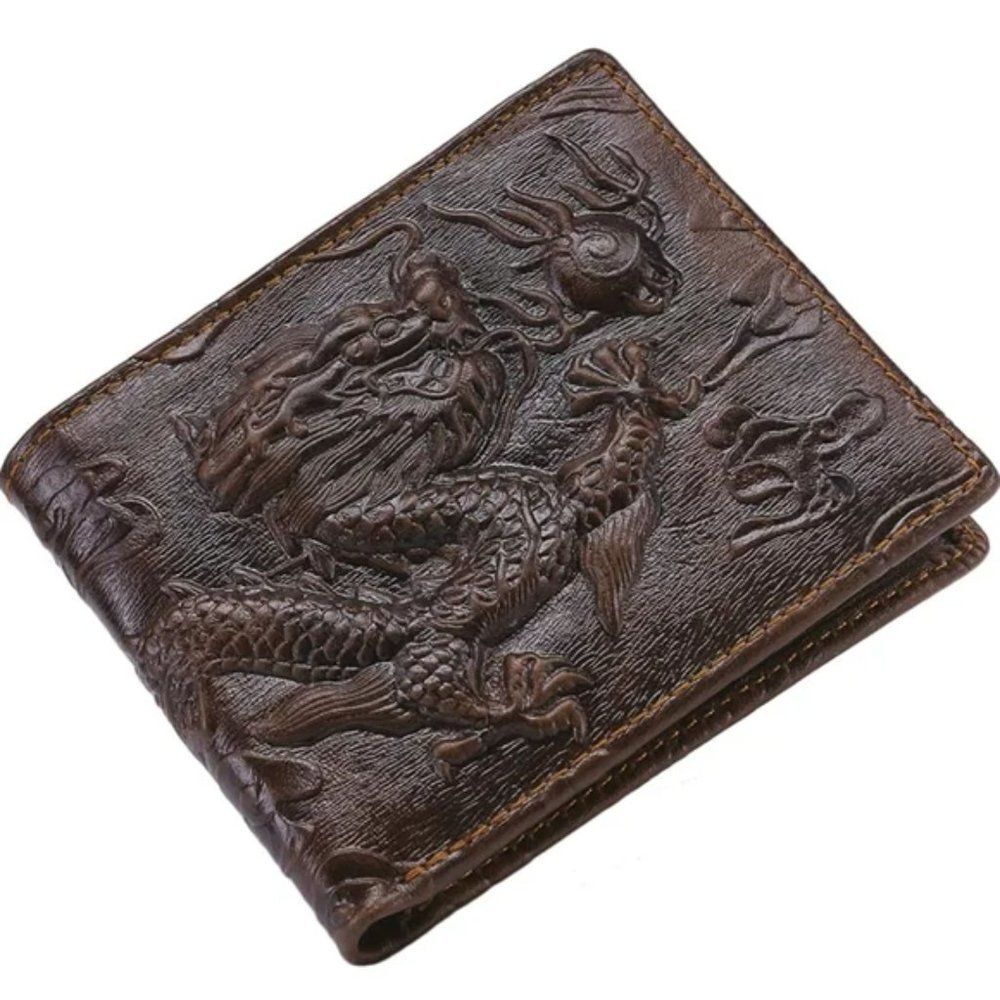 New Men's wallet brown dragon wallet Genuine leather